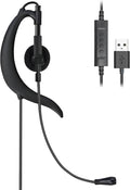 Wired USB Earbud with Microphone Single-Side USB-A Computer Headphone with Adjustable Ear Hook for PC Laptop Computer Mac Zoom Teams Office Work with Volume Controls & Mic/Speaker Mute, Lightweight