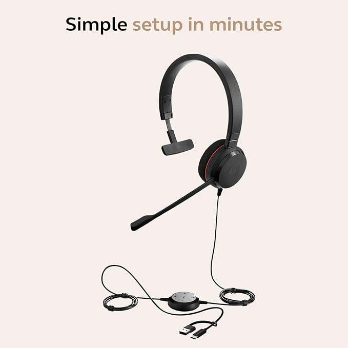 Jabra Evolve 20 (2025 Edition) Single-Ear Headset for Office and Home - Call Control - All Platforms - USB-C/A Connectivity - Black