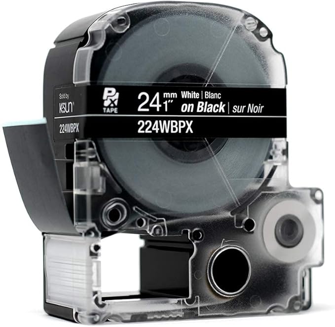 Epson LABELWORKS 224WBPX Genuine PET (Polyester) Tape Cartridge - White on Black Industrial Label Maker Tape - 1" (24MM) Wide, 30 ft