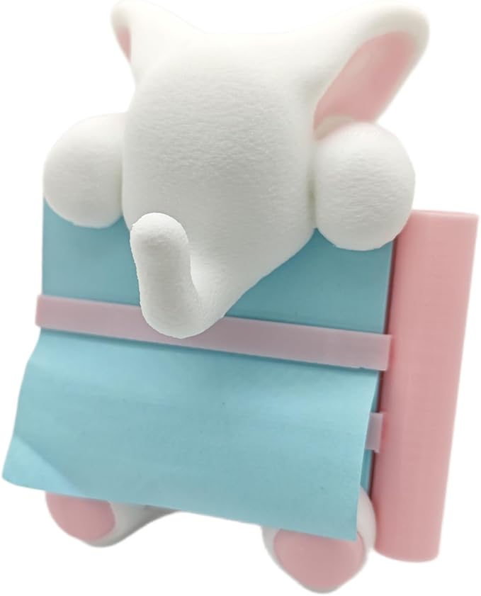 Elephant Sticky Note Holder - Pop-up Note Dispenser Cute with Pink Pen Holder for Office Desk Accessories, 3x3 in, White