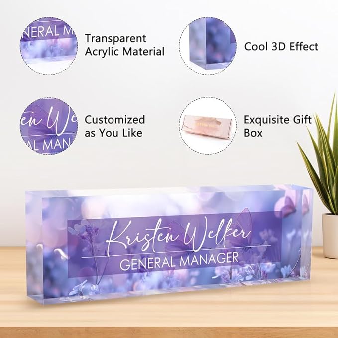 Desk Name Plate Personalized Name Plate for Desk, Office Desk Decor, 3D Style Personalized Plaque Name Plates for Desks Custom Appreciation Gifts for Boss Lady Employee Coworkers (Fantasy Purple)