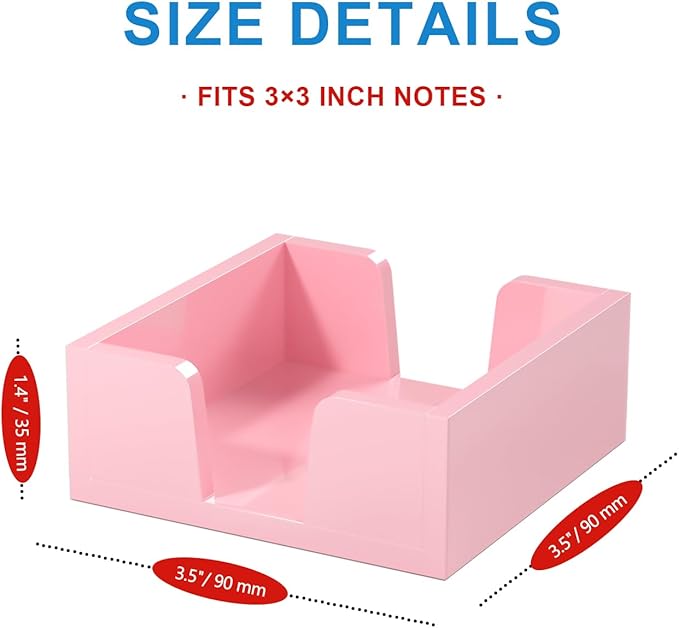 WINFFOR Acrylic Notepad Holder Dispenser - 3x3 in Sticky Note Memo Holder for Desk Organizer (W/O Pads) Office Desk Accessories School Supplies, Lightpink