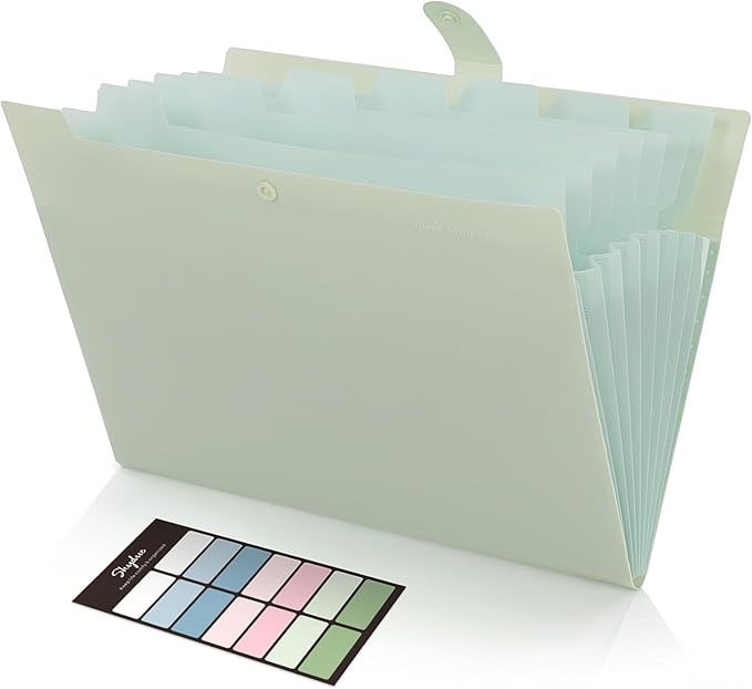SKYDUE Expanding File Organizer with 8 Pockets, Accordion File Folders with Labels, Portable Document Paper Bill Receipt Organizer, Home College School Office Supplies, Letter Size,Light Green