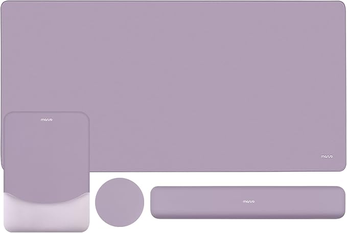 MOSISO Keyboard Mouse Pad Set, Large Gaming Mouse Pad&Rectangular Keyboard Wrist Rest&Mousepad with Wrist Rest&Coaster, Ergonomic Non-Slip&Easy Typing Pad with Curved Silicone Lining, Purple