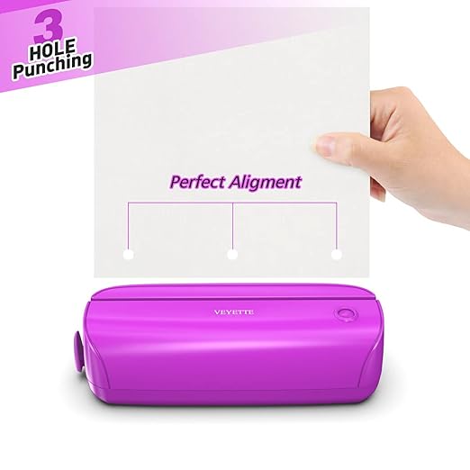 Electric 3 Hole Paper Punch, VEYETTE Paper Puncher with Adapter for Office School Studio, 20 Sheet Capacity, AC or Battery Purple