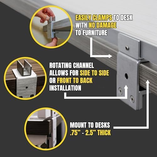 OBEX Polycarbonate Office Desk Mounted Privacy Screen Adjustable Table Top Panel Divider, Universal Aluminum Bracket-USA Made, 18" x 48", White
