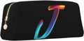 Cute Initial Pencil Case for Kids Simple Leather Pencil Pouch for Boys Girls Letter Design Pencil Box Pen Bag Pencil Pouch Office Stationery Organizer, Rainbow Letter J