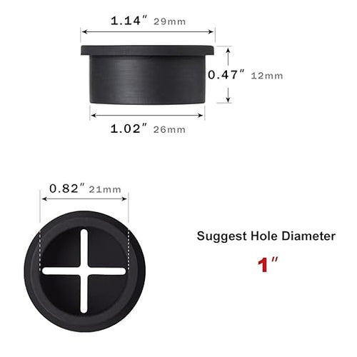 2 PCS Cable Grommet Made of Flexible Silicone 1 Inch Desk Grommets for Table and Other Furnitures Hole Cover Cord or Wire Pass Through Black Color