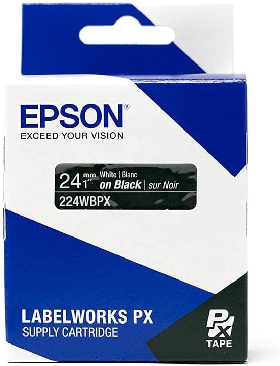 Epson LABELWORKS 224WBPX Genuine PET (Polyester) Tape Cartridge - White on Black Industrial Label Maker Tape - 1" (24MM) Wide, 30 ft