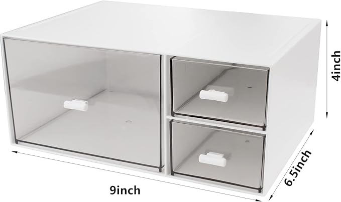 Desk Organizer Stackable Storage Drawers with 3 Compartments Stackable Drawers Great for Desk Storage, Makeup Storage Bathroom Organization Accessories Etc (White)