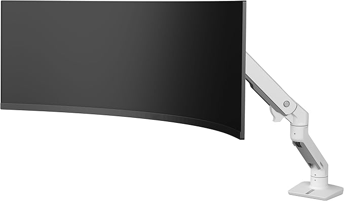 Ergotron - HX VHD Premium Heavy Duty Gaming Monitor Arm, Single Monitor Desk Mount – for 1000R Curved Ultrawide Monitors Up to 57 Inches, 9-14 Inches Depth, VESA 75x75mm or 100x100mm – White