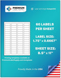 Premium Label Supply White Sticker Return Address Labels – 1-3/4" x 2/3" – Laser/Inkjet Compatible – (60 per Sheet), 100 Sheets – 6,000 Total Adhesive Labels