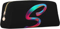 Cute Initial Pencil Case for Kids Simple Leather Pencil Pouch for Boys Girls Letter Design Pencil Box Pen Bag Pencil Pouch Office Stationery Organizer, Rainbow Letter S