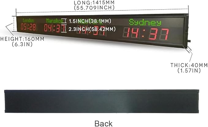 Stylish LED World Clock - Multi Time Zone Display, Auto-Sync WiFi, Wall/Suspension Mount, 1000CD Brightness, 15-20m Visibility - Durable Aluminum Alloy for Offices/Hotels/Schools (4 City)