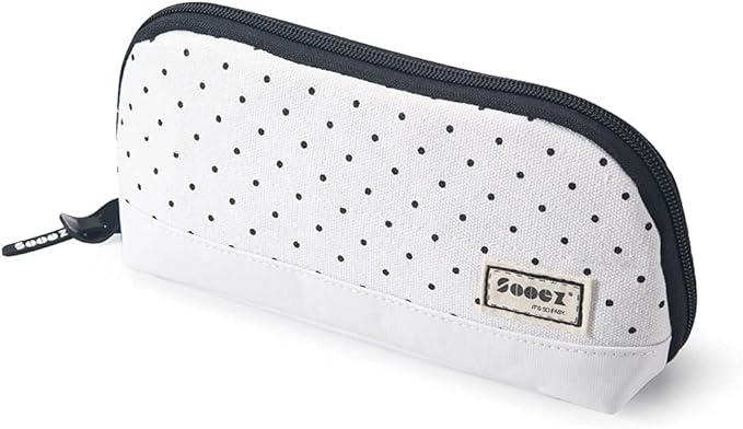 Sooez Wide-Opening Pencil Pen Case, Lightweight & Spacious Pencil Pouch Zipper Stationery Bag, Aesthetic Supply with Triangular Design for Adults, Black Dots