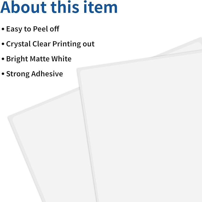 PAPRMA Full Sheet Labels 8.5” x 11” Sticker Paper Matte White, Large Shipping Label Paper for Inkjet Laser Printer, 250 Counts