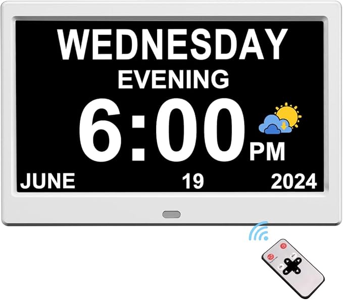 CAZOKASI Extra Large Impaired Vision Digital Alarm Clock with Day and Time for Elderly Calendar Clock Auto Dimmable Clock (10.1 Inch White)