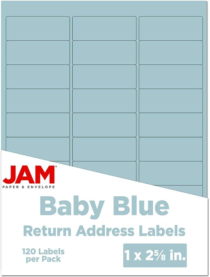 JAM PAPER Return Address Labels - Standard Mailing - 1 x 2 5/8 - Baby Blue - 120 Shipping Labels/Pack