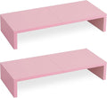 TEAMIX 2 Pack Pink Monitor Riser-20L inch, Cute Monitor Stand for Desk, Wood Sturdy TV/Screen/PC/Printer/Laptop Riser, Computer Shelf with Storage Desktop Organizer for Home Office