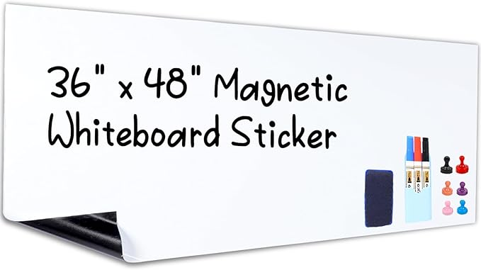 HAMIGAR Magnetic Whiteboard Contact Paper 36" x 48" Dry Erase White Board Sticker for Wall Stick on White Board Peel and Stick Wallpaper Adhesive Poster with Marker, Magnetic Eraser and Magnets