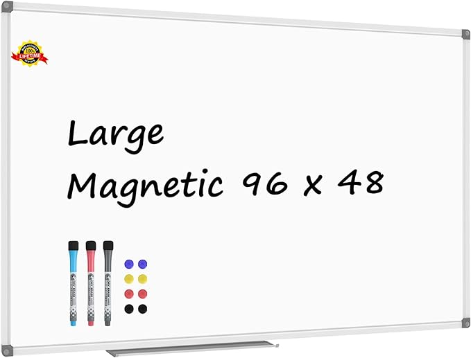 Lockways Dry Erase Board 96 x 48 Inch, Large Magnetic 4 x 8 White Board Wall Mounted, Aluminium Frame Whiteboard with Marker Tray for Office Home & School