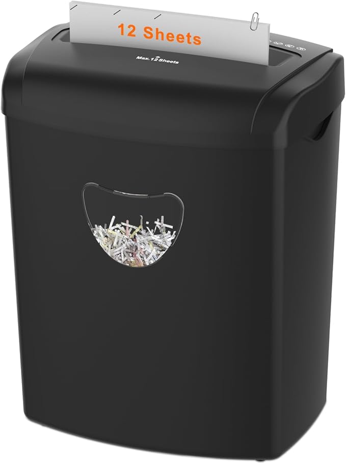 12-Sheet Cross-Cut Paper Shredder, P-4 Security Level for Home Office, 5.5 Gallon Bin, Destroys Credit Cards and Staples, ETL Certified, Black