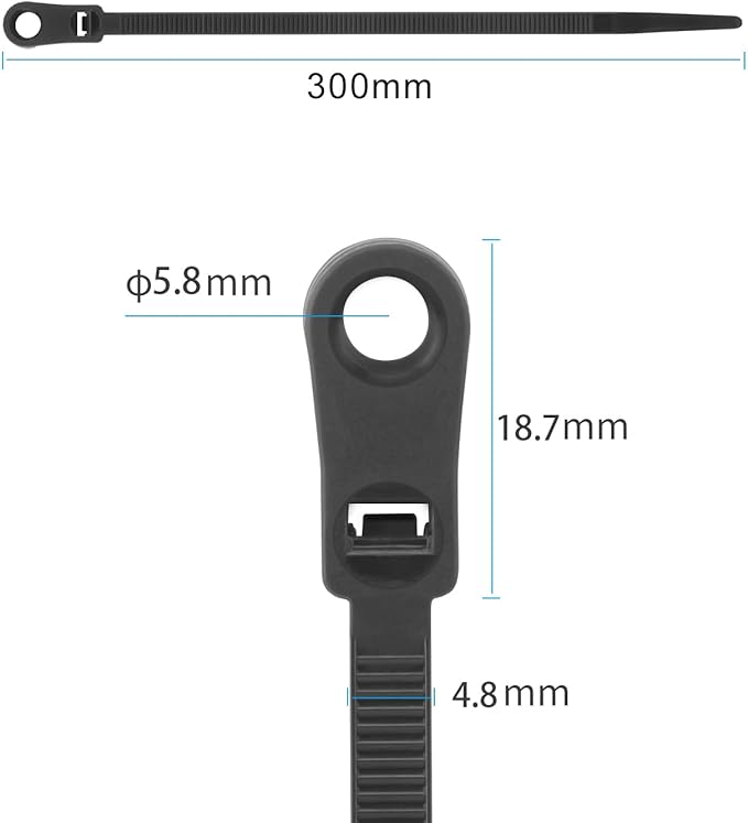 XINGO 100 PCS Black Zip Ties with Screw Hole 12 Inch, 75 lbs Mountable head Cable Tie, Multipurpose Heavy Duty Nylon Zip Tie for Indoor & Outdoor Use