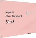 Magnetic Glass Whiteboard - 48"x36" Frameless Glass Dry Erase Board for Walls, Office, School, Home - Pink
