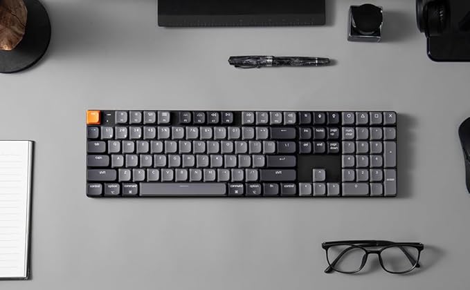 Keychron K5 QMK Ultra-Slim Full Size Layout Wireless Mechanical Gaming Keyboard, 104 Keys with Red Switch, White LED Backlight Rechargeable Wired Bluetooth Keyboard for Mac/Windows, Version 2