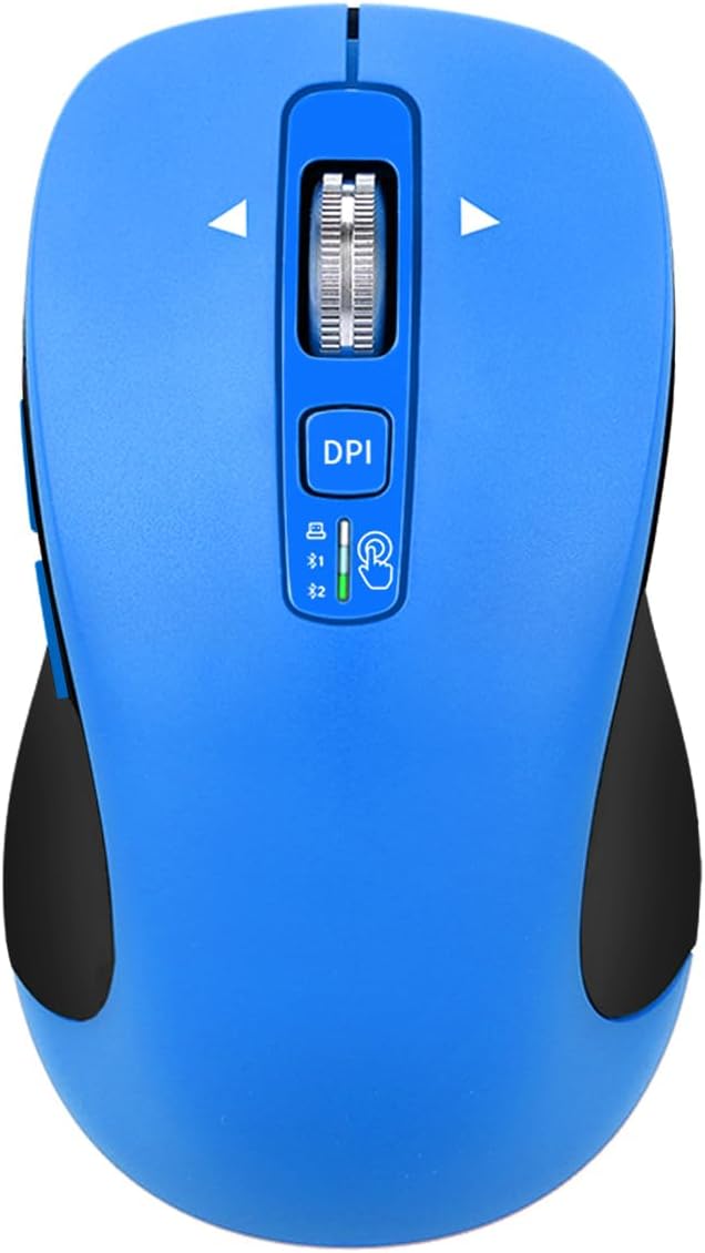 Wireless Bluetooth Mouse (USB + BT1 + BT2), Full Size, 4-Way Scrolling, Multi-Device Silent Mouse for Computer, Laptop, iPad, MacBook (Blue)