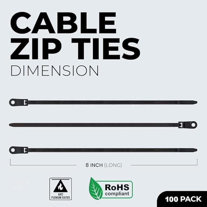 BEST CONNECTIONS Black Cable Ties 500 Pack Cable Zip Ties 8 Inch with Screw Down Hole for Mounting- Strong Nylon Wire Ties with 50 Lbs Tensile Strength – Cable Management Ties for Outdoor & Indoor