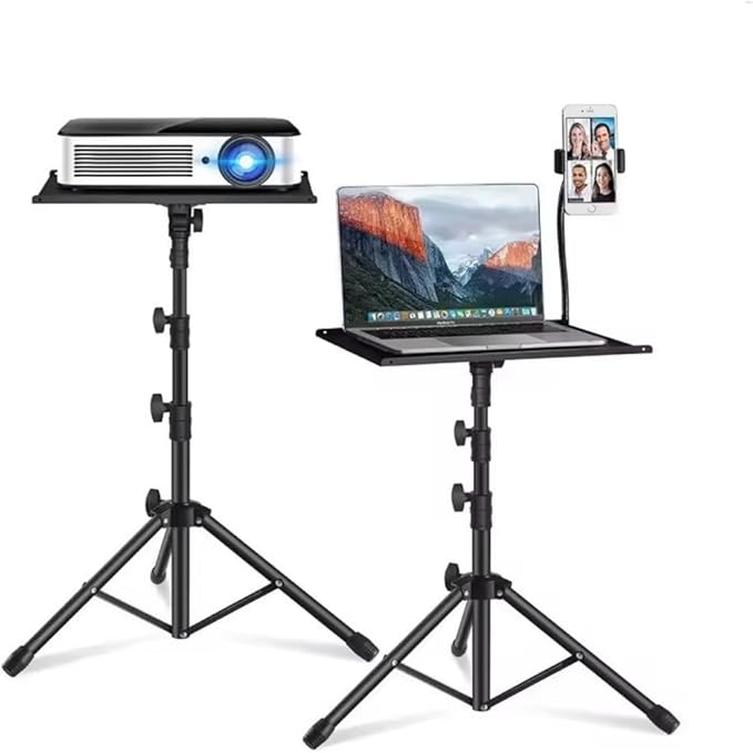 Laptop Tripod Stand – Adjustable Laptop Holder with Phone Mount | Heavy- Duty Alloy Tripod Stand with Tray | Height Adjustable 0.65–1.6m | Portable, Foldable, 15kg Load Capacity | Black