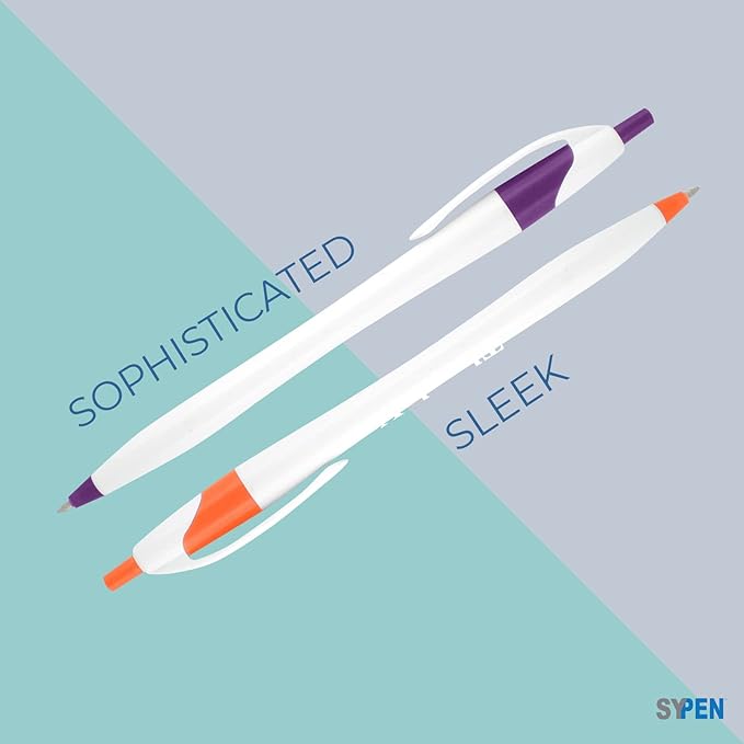 SyPen Personalized Pens With your Custom Logo or Text-500 Pack Bulk-for Businesses, Parties, and Events, Custom Printed Slim Ballpoint Click Pens, Purple Trim Color, Black Ink