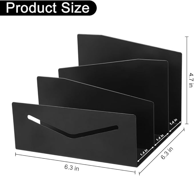Picowe Metal Desk Mail Organizer Mail Holder, 3 Slots Letter Holder Organizer Envelope Organizer for Home Office (Black)