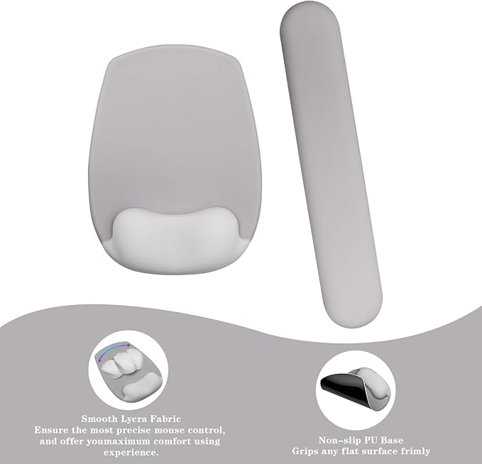 Wrist Rest Support for Mouse Pad and Keyboard Set, Ergonomic Gel Computer Keyboard Wrist Rest with Memory Foam for Long Hours of Work, Gaming, Studying-Relieve Wrist Pain (Light Grey)