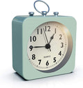AYRELY® Battery Operated Alarm Clock with Square Metal Case,No Ticking Analog Quartz, Simple Operation for Bedroom/Travel/Desk/Kids(Green)