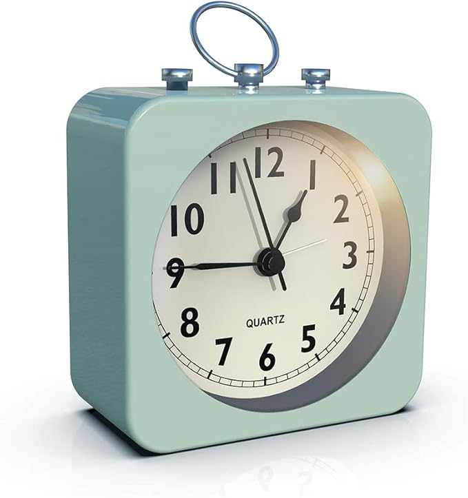 AYRELY® Battery Operated Alarm Clock with Square Metal Case,No Ticking Analog Quartz, Simple Operation for Bedroom/Travel/Desk/Kids(Green)