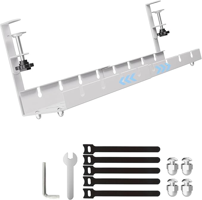 Cable Management, Retractable Under Desk Cable Organizers, Shelf for Efficient Wire Management, Space Saving Wire Collection Rack, No Drilling,Metal Cord Organizer with Clamp for Standing Desk