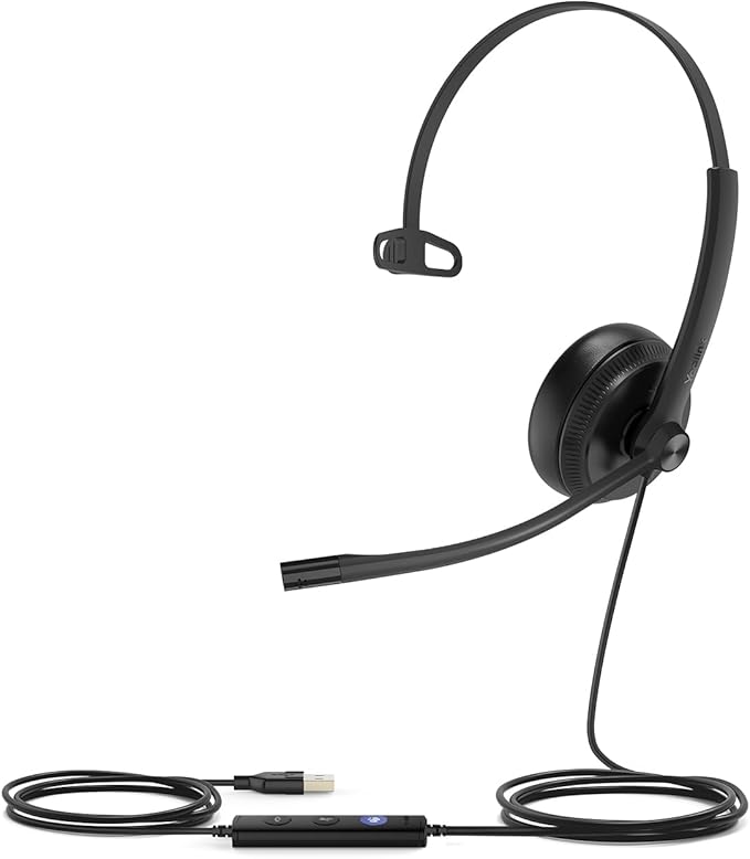 Yealink UH34 Wired Headset, Single Ear USB Headphones with Noise Cancelling Mic, Teams Certified, Mono Headset for PC Laptop VoIP Phone, All Day Comfort Design, Mute Button