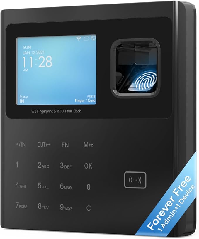 ANVIZ Time Clocks for Employees Small Business - Forever Free Cloud Software - W1 Pro Fingerprint Biometric Clock in and Out Attendance Machine, Black