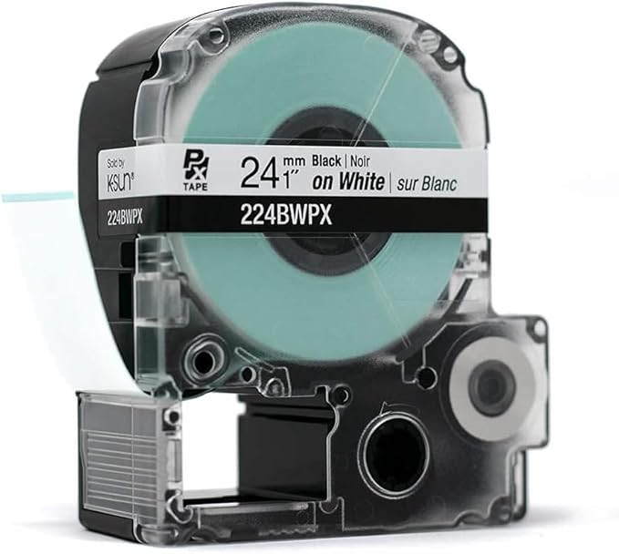 Epson LABELWORKS 224BWPX-5PK Genuine PET (Polyester) Tape Cartridge - 5 Unit Pack of Black on White Industrial Label Maker Tape - 1" (24MM) Wide, 30 ft - 5 Pack