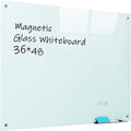 Magnetic Glass Whiteboard, 36"x48"(90x120cm) Frameless Dry Erase Board White Board Surface Wall Mounted for Office, Classroom & Home