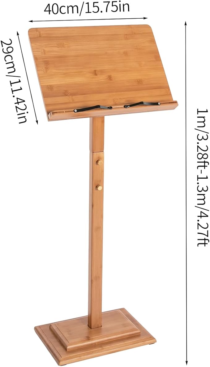 Sheet Music Stand & Desktop Book Stand with Phone Holder, Rotatable Music Book Holder Stand,Wooden Portable Sheet Music Table Stand Height Adjustable from 39.4-51.2in with Book Stand Support
