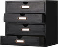 Wooden Storage Box Rustic Desktop Organizer with 4 Drawers Office Desk Accessories Shelf Small Craft Storage Containers Apothecary Cabinet and Chest Jewelry Holder for women(BLACK)