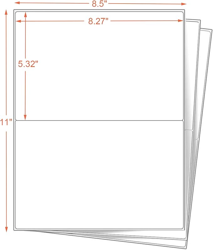 InpourPack Half Sheet Self Adhesive Shipping Labels, 8.5" x 5.5" Address Labels Laser/Ink Jet White Blank Shipping Labels (2000 Sheets/4000)