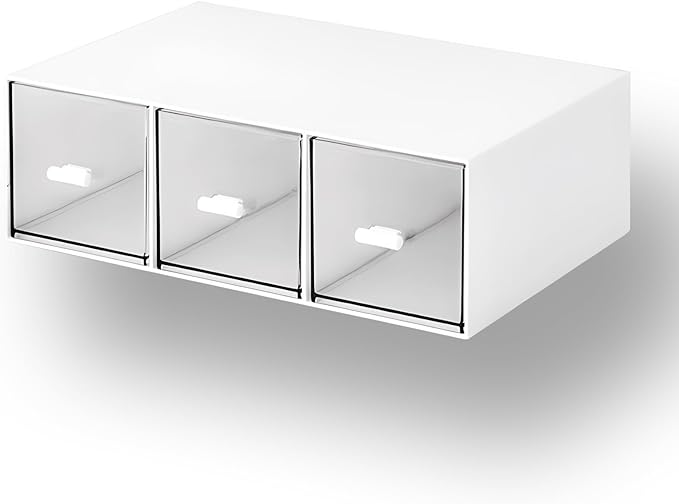 Desktop Drawers, Desk Organizer with 3 Drawers, Stackable Plastic Storage Box for Home Collection, Cosmetics, Office Supplies (1 Tall Layer, White)