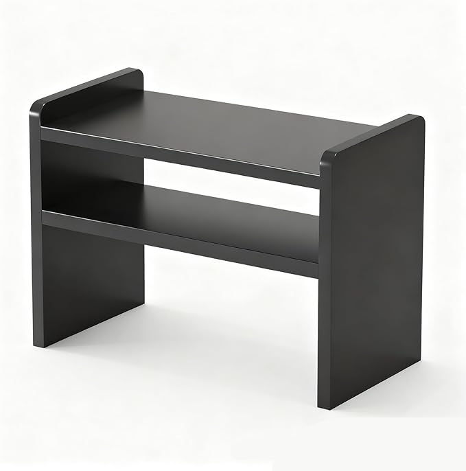 Desktop Storage Rack, Wooden Printer Stand with Compact Under Desk Shelf for Home Office Organization(Black,17.7 * 11.8 * 13.7in)