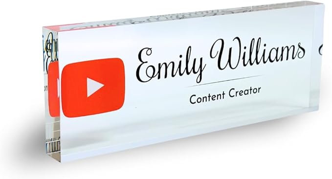 Customized Clear Acrylic Thick 8x3" Desk Name Plate Block with Personalized Logo - Professional Office Decor - Customized Acrylic Plate Gift for Teacher Co-workers (Logo (Clear Background))