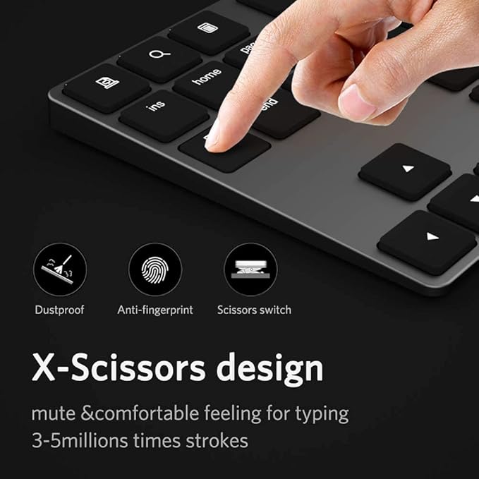 Bluetooth Number Pad, Aluminum Rechargeable Numeric Keypad Wireless 34-Keys Number Keyboard Shortcut Keypad Numpad Data Entry Compatible for iMac Windows