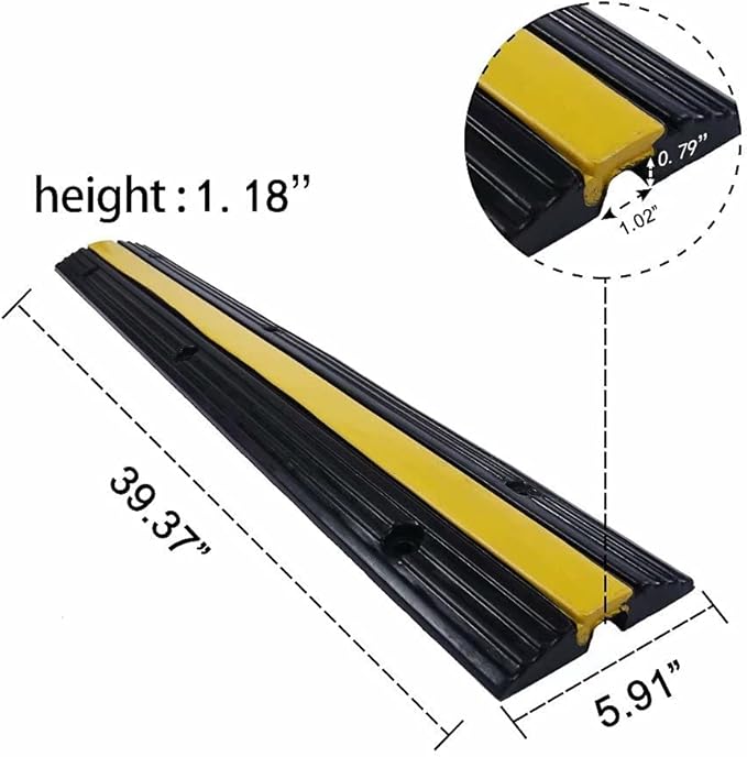 Rubber Cable Ramp Cord Cover Cable Protector Ramps Wire Hose Protective 1 Channel 22000Lbs Load Capacity Traffic Speed Bump for Asphalt Concrete Gravel Driveway Indoor Outdoor, 3 Pack